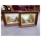 Pair Framed Painted Canvases