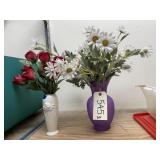 2 - Vases w/Faux Flowers