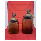 2 - Glass Canisters w/Rooster Lids