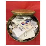 Fruitcake Tin w/Sewing Notions