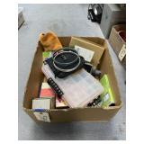 Box w/Assorted Sewing Supplies - Curling Iron