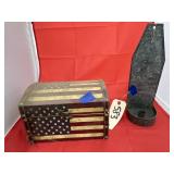 Galvanized Metal Candle Holder & Flag Chest