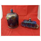 2 Pcs - Carnival Glass Butter Dish & Candy Dish