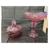 2 Pcs - Fenton Pedestal Dish & Bowl w/Lid