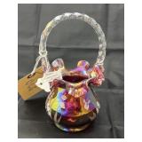Fenton Cranberry Hand Painted Basket