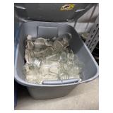 Plastic Bin w/Lid & Assorted Canning Jars