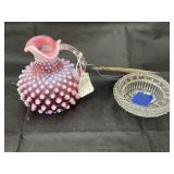 2 Pcs - Fenton Hobnail Mini Pitcher & Dish
