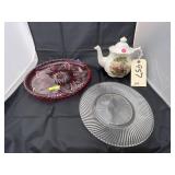 3 Pcs - Teapot & Serving Trays