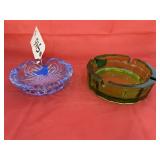 Cambridge Glass Ashtray & Emerald Blenko Ashtray