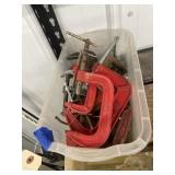 Assorted C Clamps in Plastic Bin
