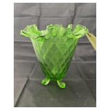 Fenton Green Ruffled Edge Vase