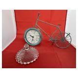 2 Pcs - Crystal Glass Lid & Metal Bicycle Clock