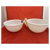 2 Pc - White FireKing Swirl Mixing Bowl Set