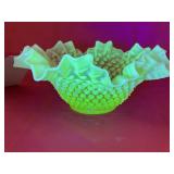 Fenton Yellow Ruffled Edge Hobnail Bowl