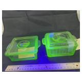 2 Pcs - Green Depression Fridge Dishes w/Lids