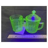 2 Pcs -Green Depression Creamer & Sugar