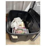Plastic Bin w/Lid & Assorted Cookbooks & More