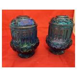 2 Vintage L.E. Smith Colonial Blue Candle Holders
