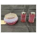 3 Pcs - Fenton Salt/Pepper & Bowl w/Lid