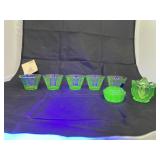 9 Pcs - Green Depression Glass Dessert Cups