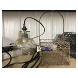 2 Pcs - Hanging Light & Metal Basket