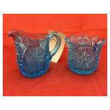 Kemple Glass Yutec Blue Creamer & Sugar