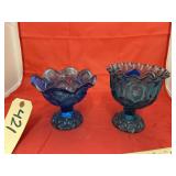 2 Vintage L.E. Smith Colonial Blue Pedestal Dishes