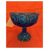 Vintage L.E. Smith Colonial Blue Pedestal Dish
