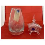 Krosno Poland Glass Vase - Covered Candy Dish