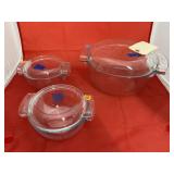 3 Pcs - Glass Cookware w/Lids