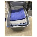 Assorted Tarps in Plastic Bin w/Lid