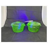 2 Pcs - Green Depression Glass Bowls w/Lids