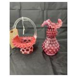 Fenton Ruffled Edge Vase & Decorative Basket