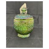 LE Smith Carnival Glass Candy Dish w/Lid