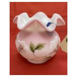 Fenton Hand Painted Ruffled Edge Vase