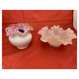 2 Pcs - Fenton Ruffled Edge Bowl & Vase