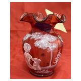Red Fenton Hand Painted Vase