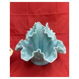 Fenton Ruffled Hobnail Vase w/3 Horns