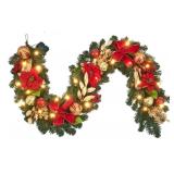 6ft Pre-lit Red/Gold Christmas Poinsettia Garland