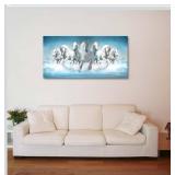 White Running Horse Wall Art Canvas - 48x24"