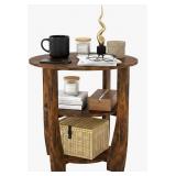 Zexvida Rustic Brown Round Side Table - 3 Tiered -