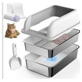 Enclosed Stainless Steel Cat Litter Pan - Sifter P