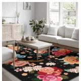 Castage Boho Floral Area Rug, Approx 105" x 68",