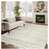 Washable Area Rug, 8x10 Beige Retro Low Pile, Indo