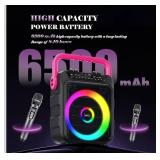 Portable Karaoke Machine, Black with Pink Handle,