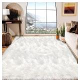 Latepis White Faux Fur Rug, 8x10 Rectangle Area Ru