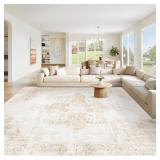 8 x 10 Area Rug, Non Slip Backing, Beige/Brown