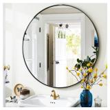 Black Round Mirror, 24" Circle, Black Metal Frame