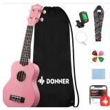 Donner Soprano Ukulele for Beginners, 21" Pink, B