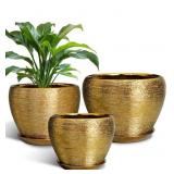 Set of 3 Flower Planters with Drainage Holes and S